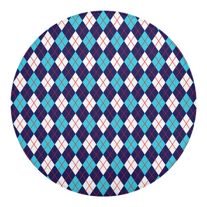 Blue White And Red Argyle Pattern Print Round Blanket