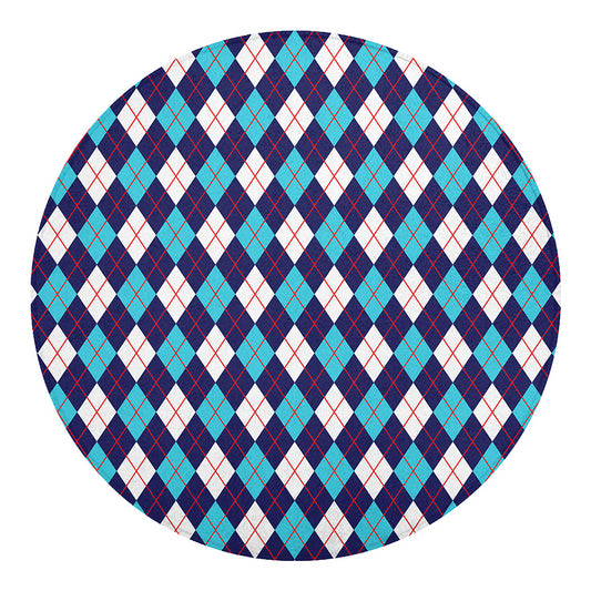 Blue White And Red Argyle Pattern Print Round Blanket