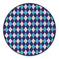 Blue White And Red Argyle Pattern Print Round Floor Mat