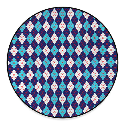 Blue White And Red Argyle Pattern Print Round Floor Mat
