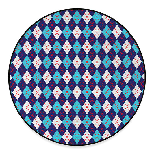 Blue White And Red Argyle Pattern Print Round Floor Mat