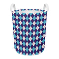 Blue White And Red Argyle Pattern Print Round Laundry Basket