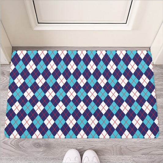 Blue White And Red Argyle Pattern Print Rubber Doormat