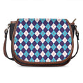 Blue White And Red Argyle Pattern Print Saddle Bag