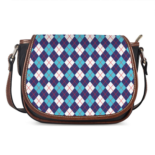 Blue White And Red Argyle Pattern Print Saddle Bag
