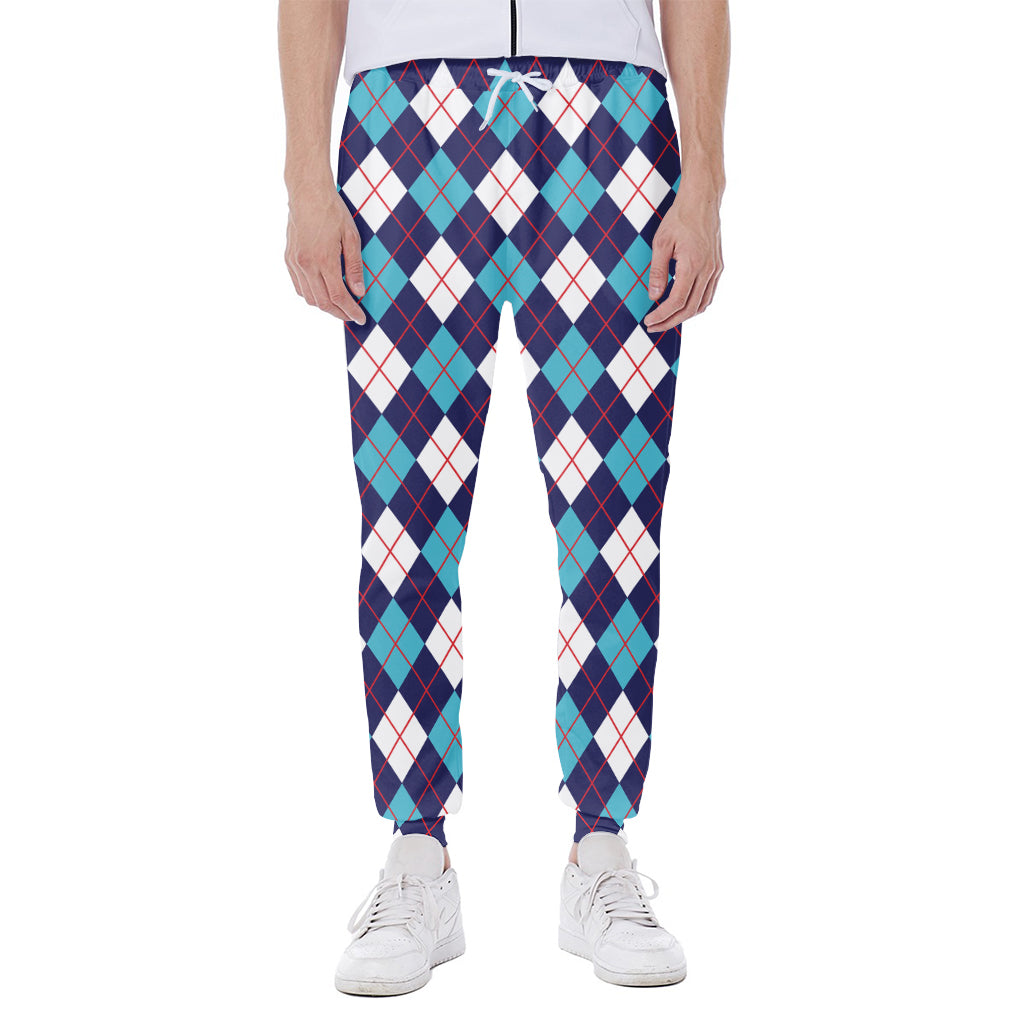 Blue White And Red Argyle Pattern Print Scuba Joggers