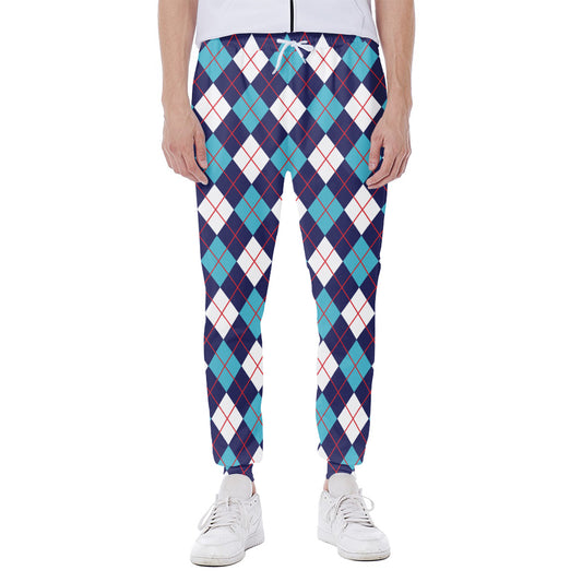 Blue White And Red Argyle Pattern Print Scuba Joggers