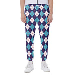 Blue White And Red Argyle Pattern Print Scuba Joggers