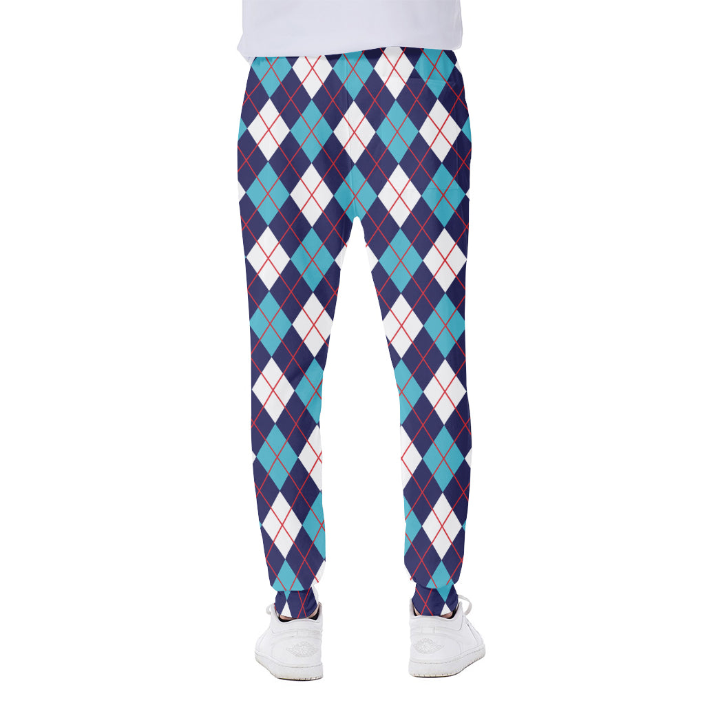 Blue White And Red Argyle Pattern Print Scuba Joggers