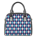 Blue White And Red Argyle Pattern Print Shoulder Handbag