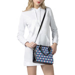 Blue White And Red Argyle Pattern Print Shoulder Handbag