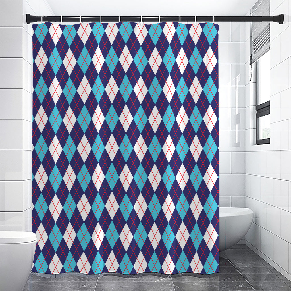 Blue White And Red Argyle Pattern Print Shower Curtain