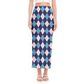 Blue White And Red Argyle Pattern Print Side Slit Maxi Skirt