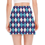 Blue White And Red Argyle Pattern Print Side Slit Mini Skirt