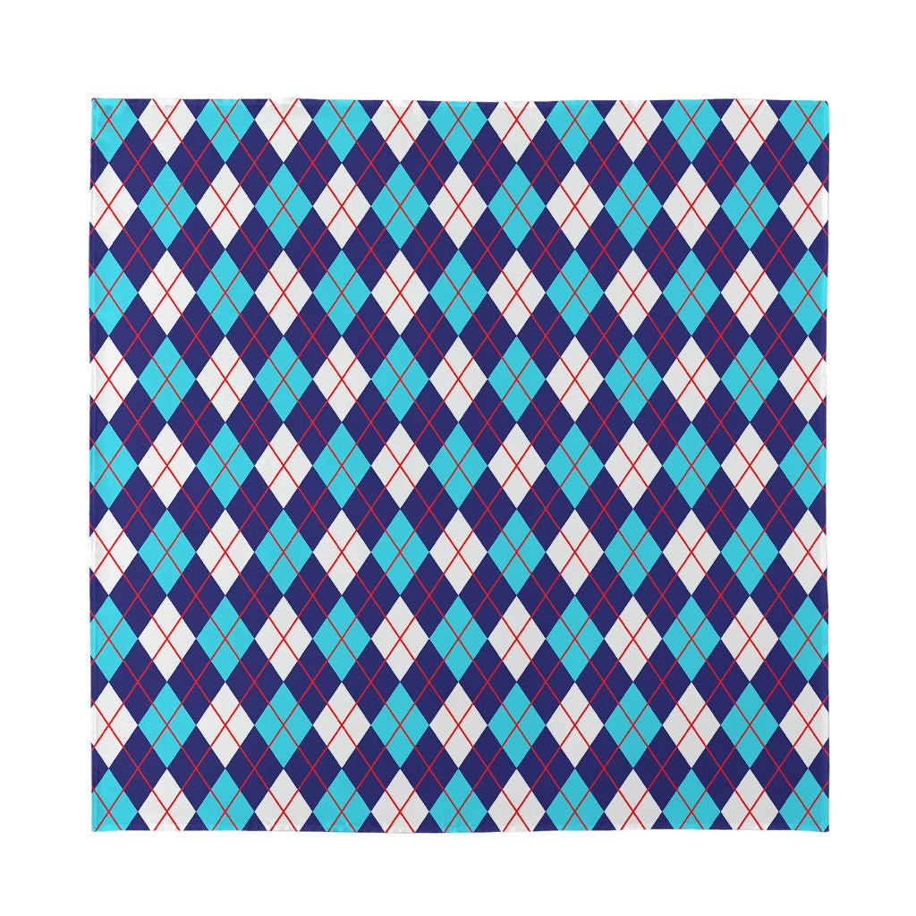 Blue White And Red Argyle Pattern Print Silk Bandana