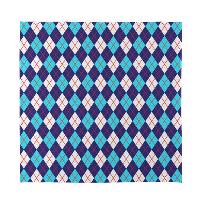 Blue White And Red Argyle Pattern Print Silk Bandana
