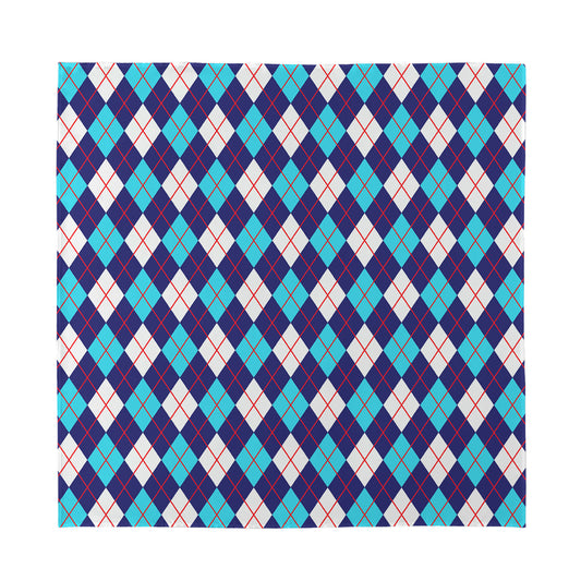 Blue White And Red Argyle Pattern Print Silk Bandana