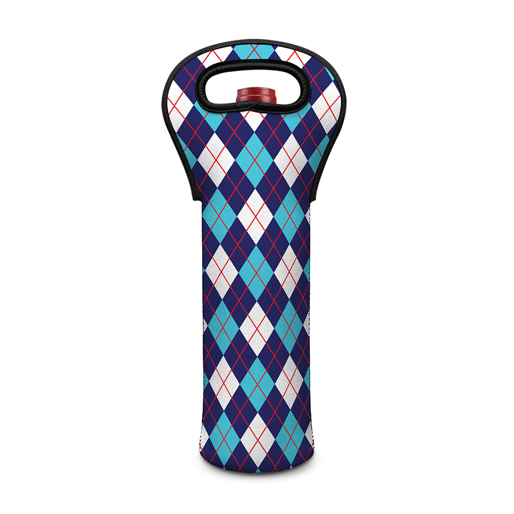 Blue White And Red Argyle Pattern Print Single Neoprene Wine Tote
