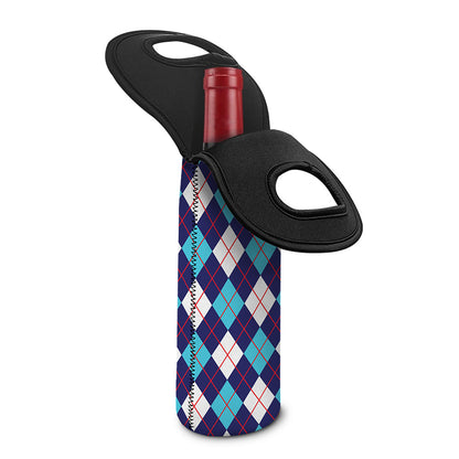 Blue White And Red Argyle Pattern Print Single Neoprene Wine Tote
