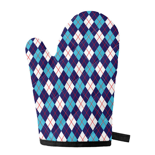 Blue White And Red Argyle Pattern Print Single Oven Mitt