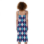 Blue White And Red Argyle Pattern Print Slim Fit Midi Cami Dress