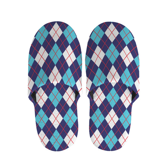 Blue White And Red Argyle Pattern Print Slippers