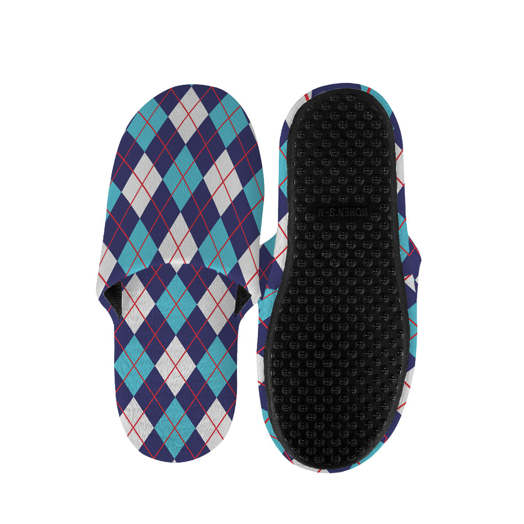 Blue White And Red Argyle Pattern Print Slippers