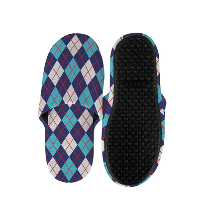 Blue White And Red Argyle Pattern Print Slippers