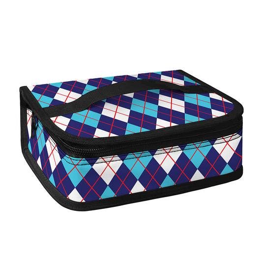 Blue White And Red Argyle Pattern Print Small Lunch Bag