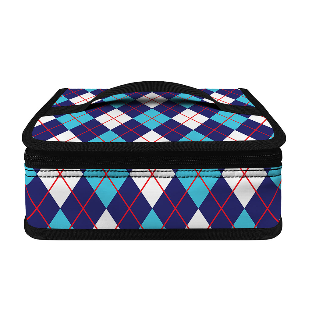 Blue White And Red Argyle Pattern Print Small Lunch Bag