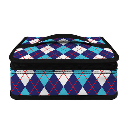 Blue White And Red Argyle Pattern Print Small Lunch Bag