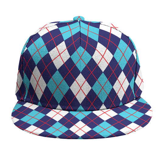 Blue White And Red Argyle Pattern Print Snapback Cap