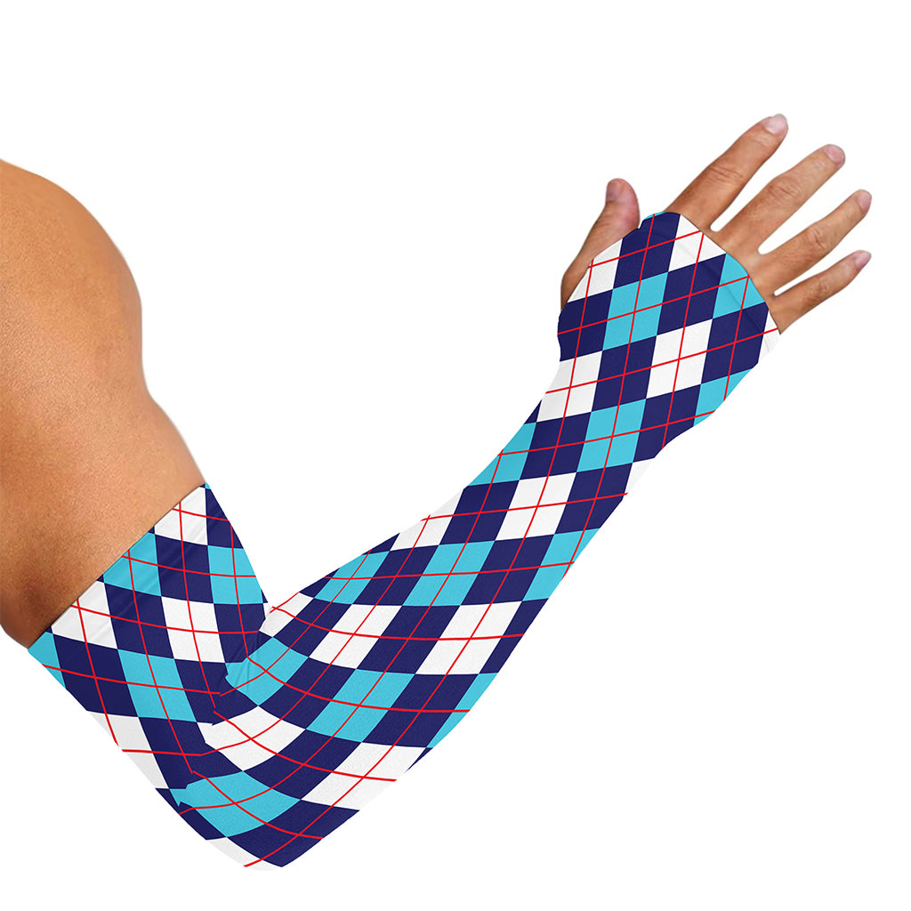 Blue White And Red Argyle Pattern Print Sun Protection Arm Sleeves