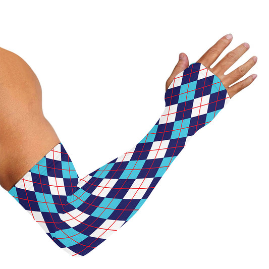 Blue White And Red Argyle Pattern Print Sun Protection Arm Sleeves