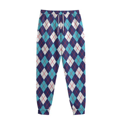 Blue White And Red Argyle Pattern Print Sweatpants