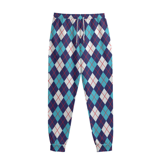 Blue White And Red Argyle Pattern Print Sweatpants