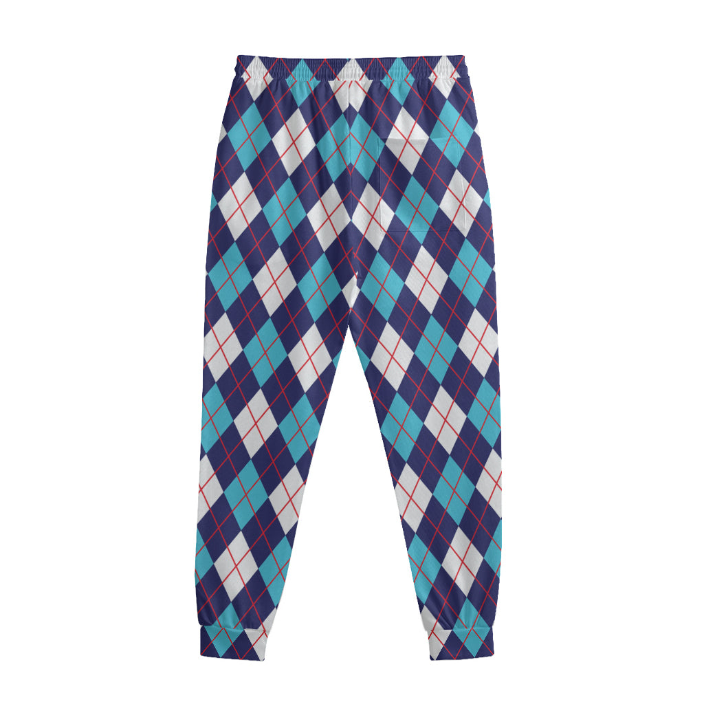 Blue White And Red Argyle Pattern Print Sweatpants