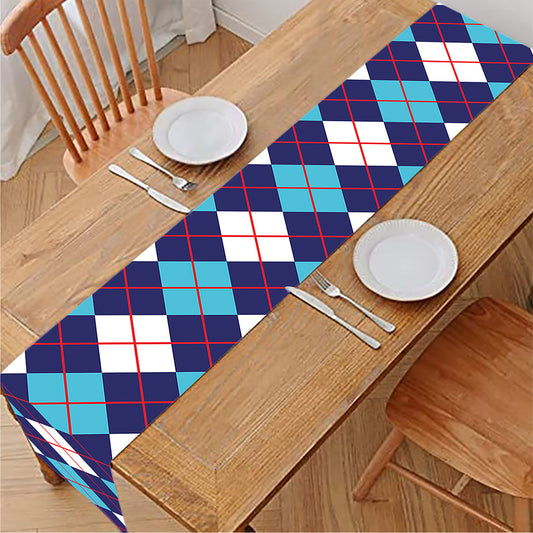 Blue White And Red Argyle Pattern Print Table Runner