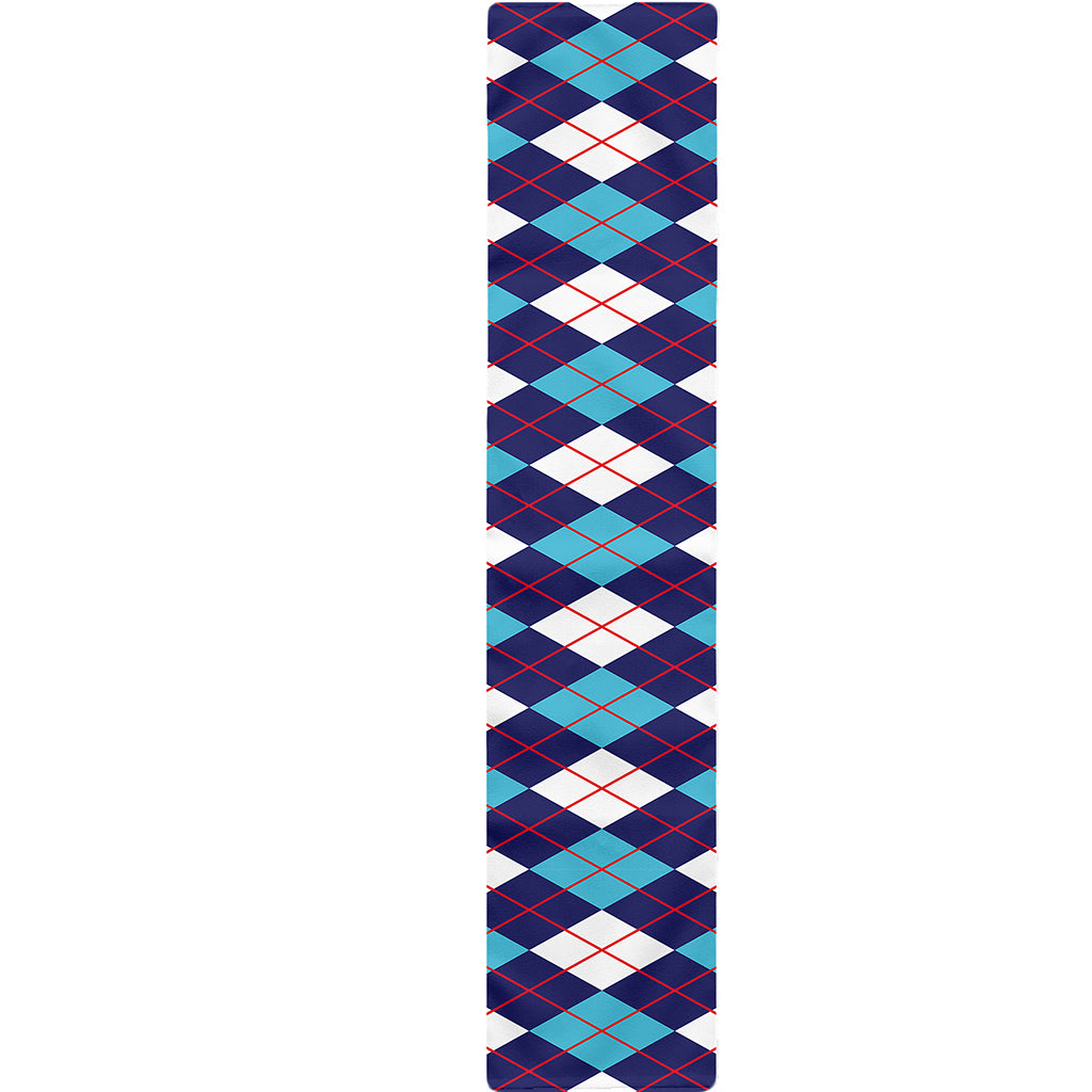 Blue White And Red Argyle Pattern Print Table Runner