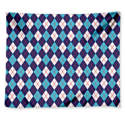 Blue White And Red Argyle Pattern Print Tapestry