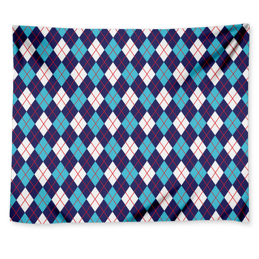 Blue White And Red Argyle Pattern Print Tapestry