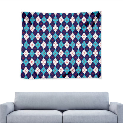 Blue White And Red Argyle Pattern Print Tapestry