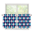 Blue White And Red Argyle Pattern Print Tier Curtains