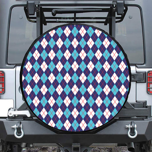 Blue White And Red Argyle Pattern Print Tire Cover