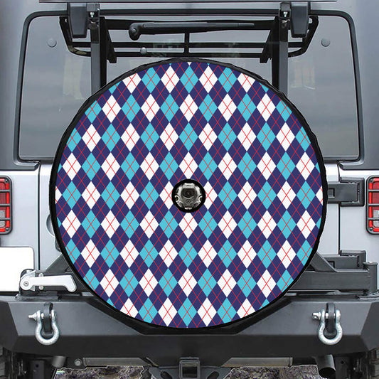 Blue White And Red Argyle Pattern Print Tire Cover With Camera Hole
