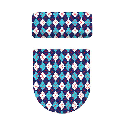 Blue White And Red Argyle Pattern Print Toilet Lid And Tank Cover Set