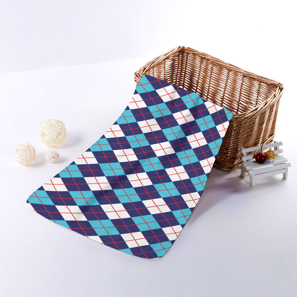 Blue White And Red Argyle Pattern Print Towel