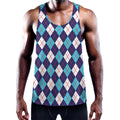 Blue White And Red Argyle Pattern Print Men's Workout Tank Top