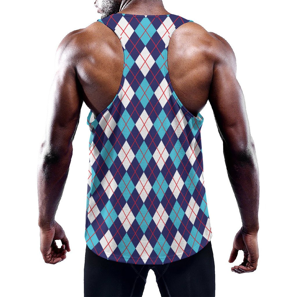 Blue White And Red Argyle Pattern Print Training Tank Top