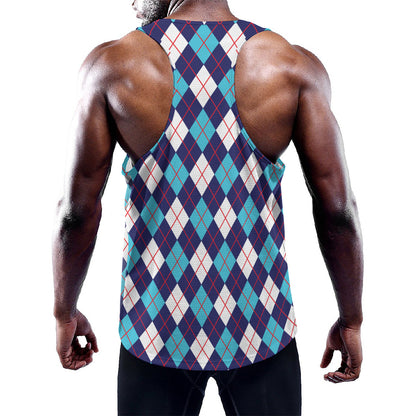 Blue White And Red Argyle Pattern Print Training Tank Top